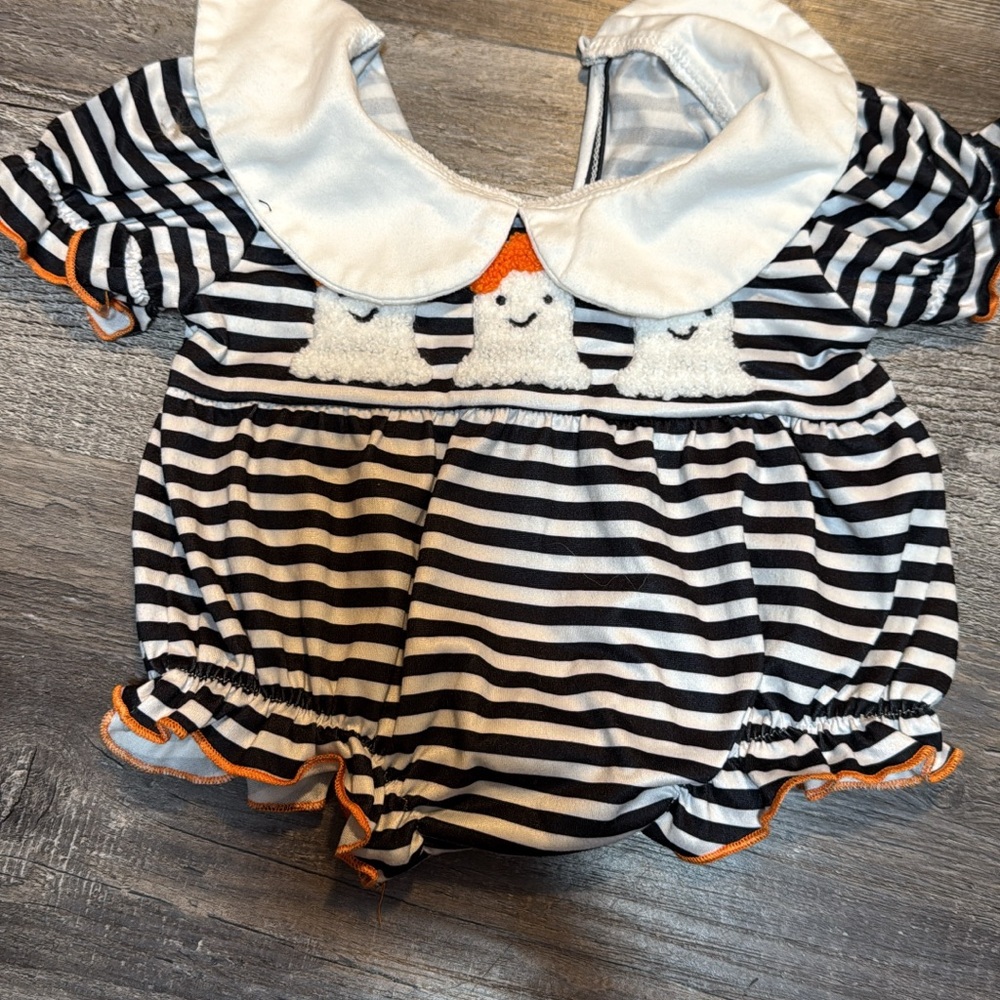 Striped Baby Romper with Ghost Design